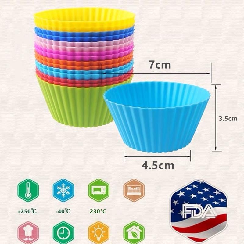 6/24pcs Khuôn Bánh Tròn Bằng Silicon Khuôn Muffin Làm Bánh cupcake tròn 7cm