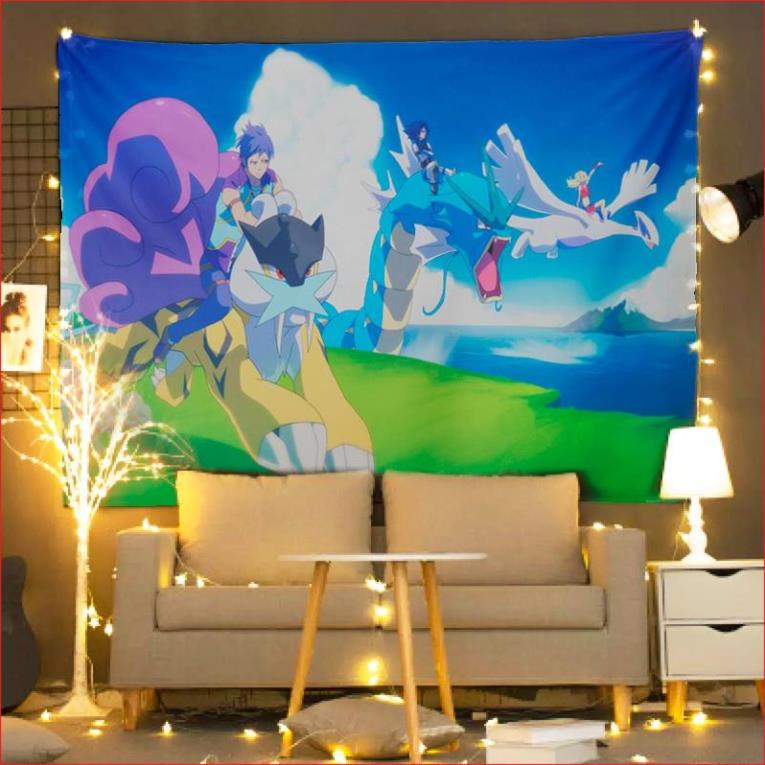Pokemon 2  Thảm treo tường trang trí phòng ngủ - Tranh vải decor vintage, in hình theo yêu cầu.