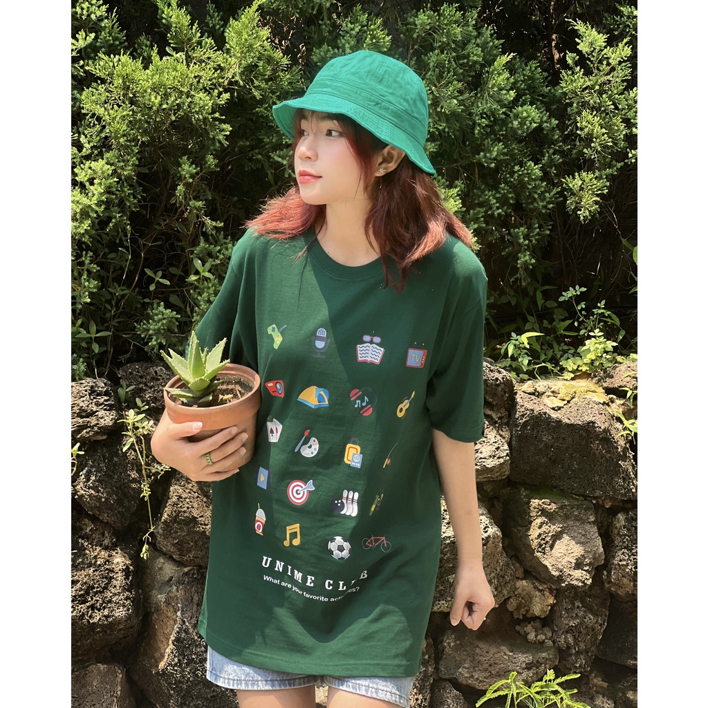 ÁO THUN NAM/NỮ UNIME MULTI ICON - XANH LÁ