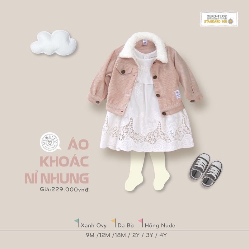 Áo khoác nỉ nhung HNEE siêu đẹp thời trang cho bé