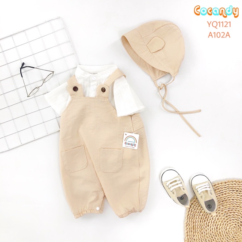 Set đồ cho bé -Yếm quần đũi BE tai thỏ vào áo trắng cộc cho bé của COCANDY mã YQ112170