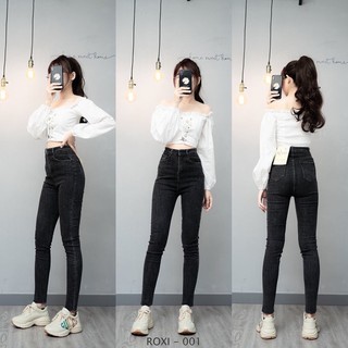 QUẦN JEANS ĐEN TIÊU -Xám Đậm LƯNG CAO CO GIÃN