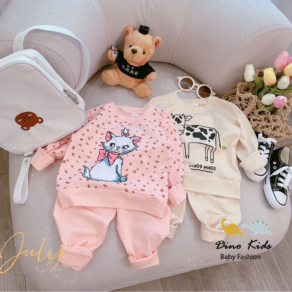 Bộ quần áo thu đông, quần áo thu đông bé trai chất cotton Quảng châu họa tiết mèo- bò sữa cho bé