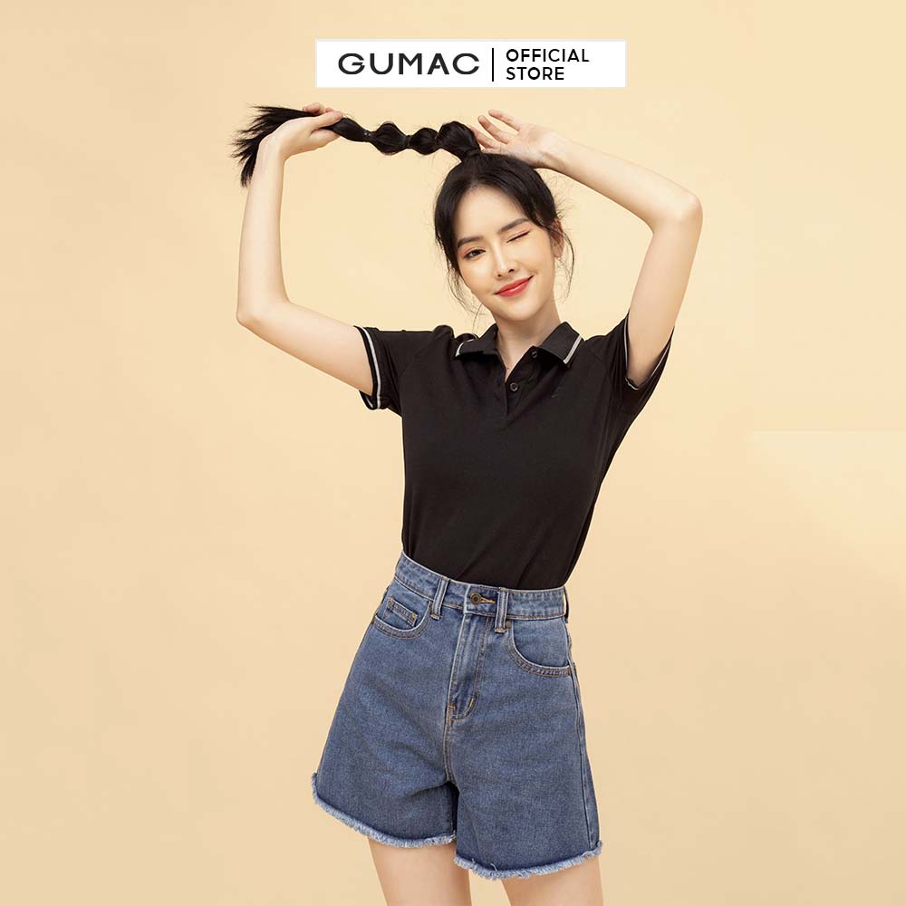Áo polo nữ có cổ thời trang GUMAC thêu chữ phong cách, chất lượng ATB5209