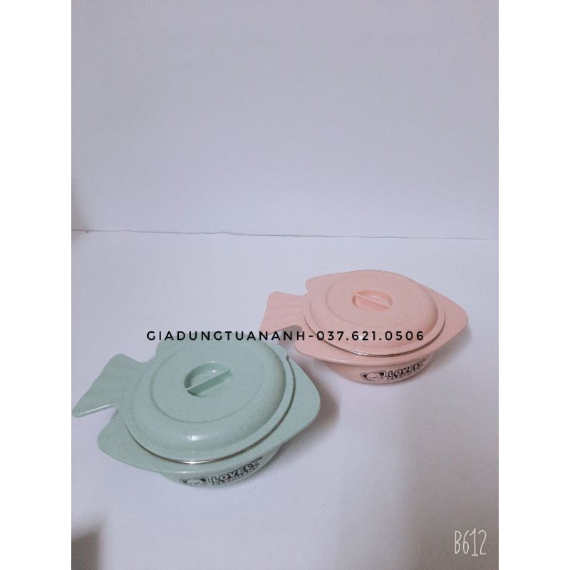 Bát ăn dặm giữ nhiệt lõi inox có nắp cao cấp kèm thìa lúa mạch