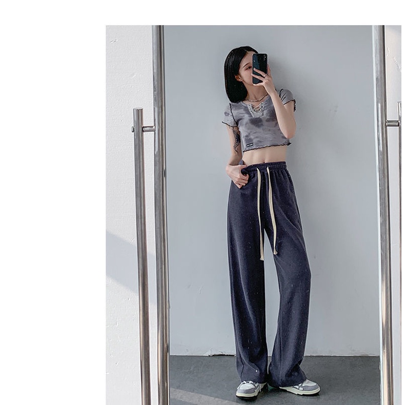 Quần Thể Thao Ống Rộng Lưng Cao Phối Dây Rút Thời Trang 2022 Dành Cho Nữ