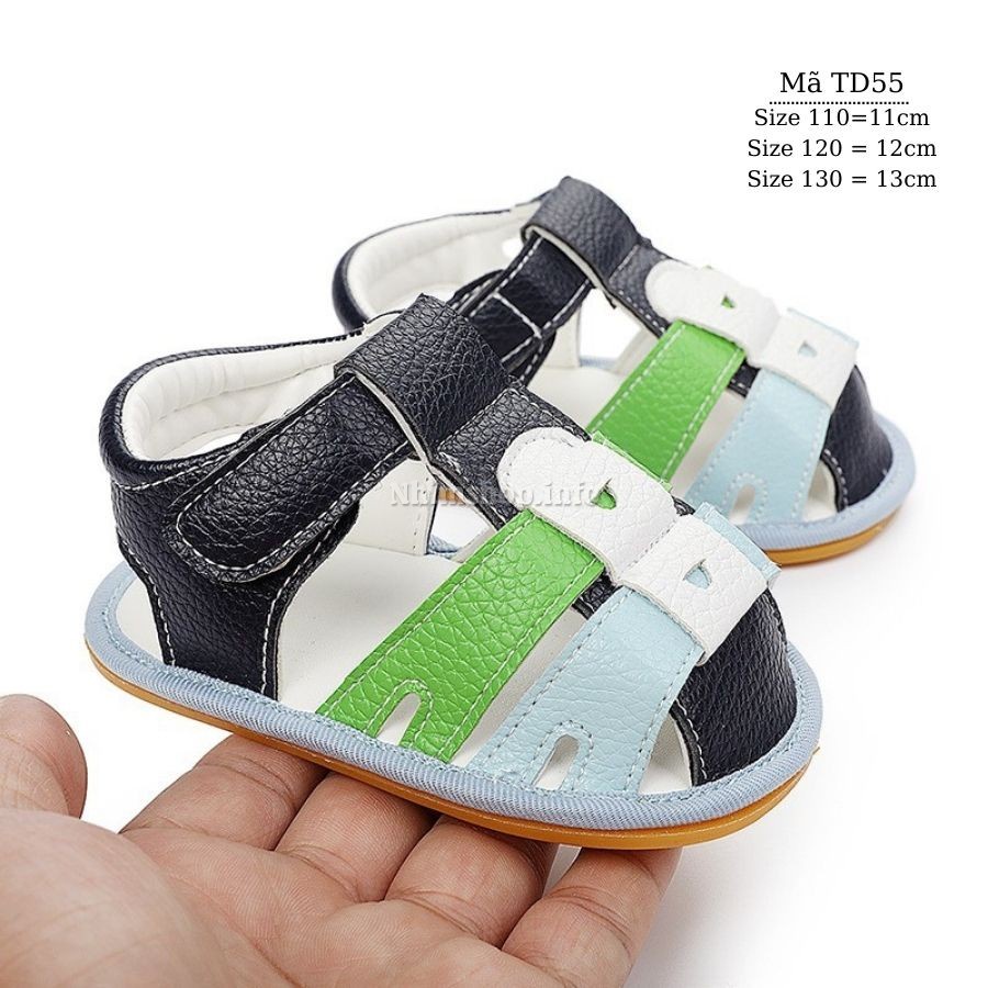 Giày sandal tập đi cho bé trai bé gái sơ sinh đế cao su chống trơn trượt cao cấp dép rọ bít mũi thời trang trẻ em TD55