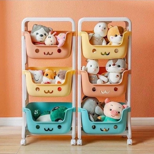 Kệ gấu Hokori 3 Tầng Cho Bé Hình Gấu Có Bánh Xe, Làm Kệ Đựng Đồ Chơi, Kệ Sách Cho Bé