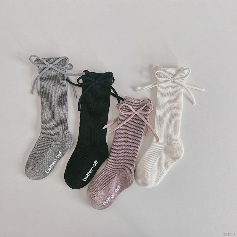 Vớ cotton đính nơ xinh xắn màu sắc đơn giản cho bé gái 1-8 tuổi