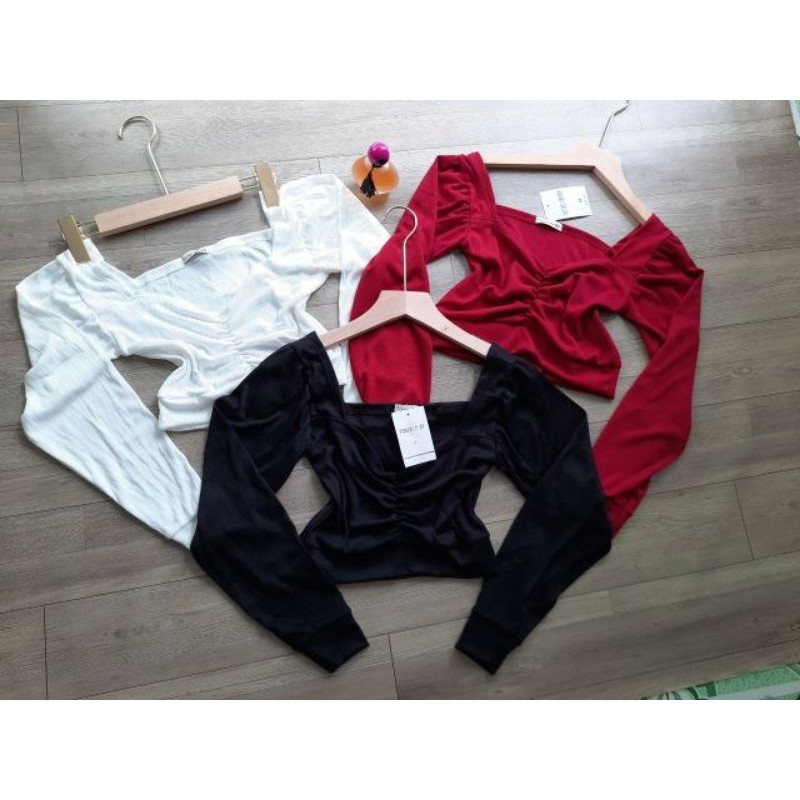 (Freeship)Áo crop top borip nhún ngực tay phồng siêu xinh | BigBuy360 - bigbuy360.vn