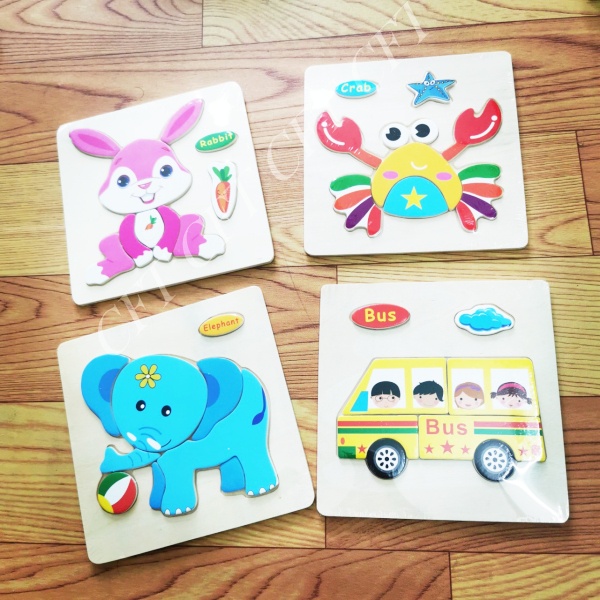 Xếp Hình Gỗ 3D  Puzzle có 40 Tranh Ghép Hình Cho Bé Từ 2 Tuổi Chơi Và Học Tiếng Anh 3 Chủ Đề Con Vật Giao Thông Hoa Quả