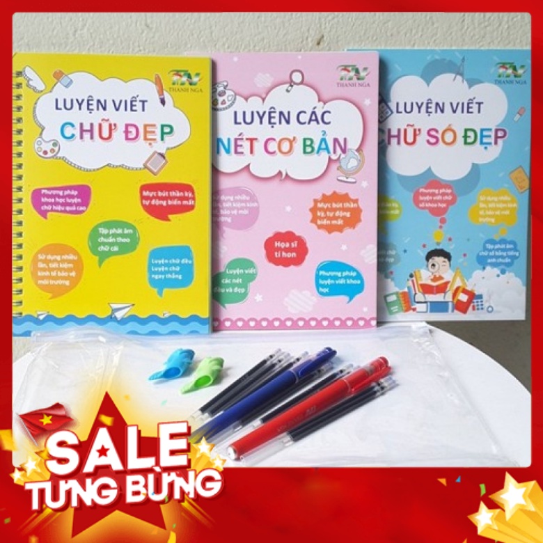 Sách - Bộ 3 Quyển Tập Viết Tự Xóa Thần Kỳ - Luyện Chữ, Số, Nét Cơ Bản Thanh Nga