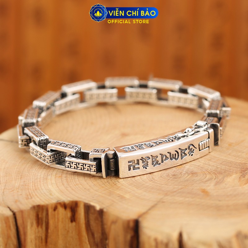 Lắc tay bạc nam Om Mani Padme Hum Chữ Vạn chất liệu bạc Thái 925 thời trang phụ kiện trang sức Viễn Chí Bảo L100318