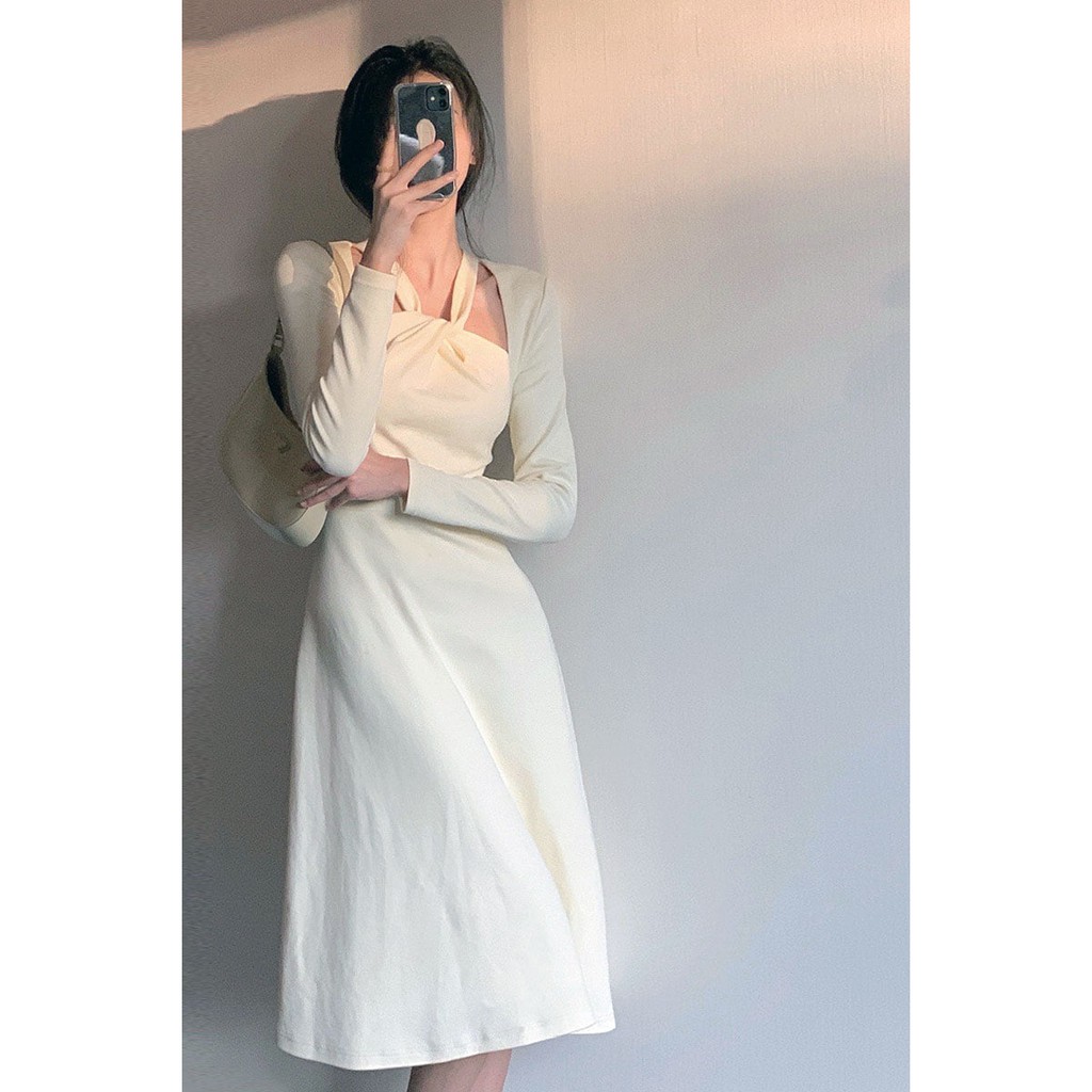 Đầm tay dài xoắn cổ chất xốp mềm mát phù hợp mùa hè - Hana dress