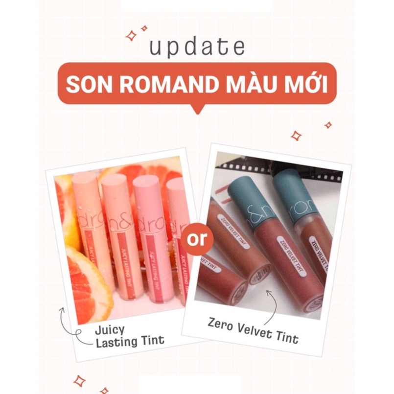 [ĐỦ MÀU 22-25] - Son Bóng Romand Bare Juicy Lasting Tint -  Son Kem Lì Romand Vintage Filter Zero Velvet Tint 2021