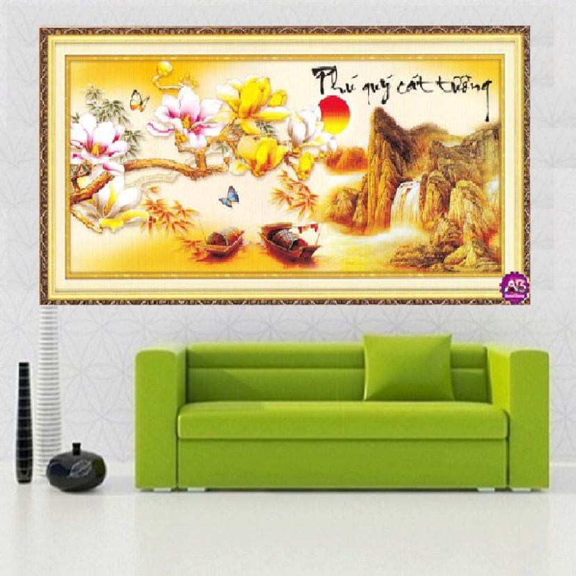 Tranh đính đá phú quý cát tường KT:100x50cm. Tranh gắn đá tự làm.