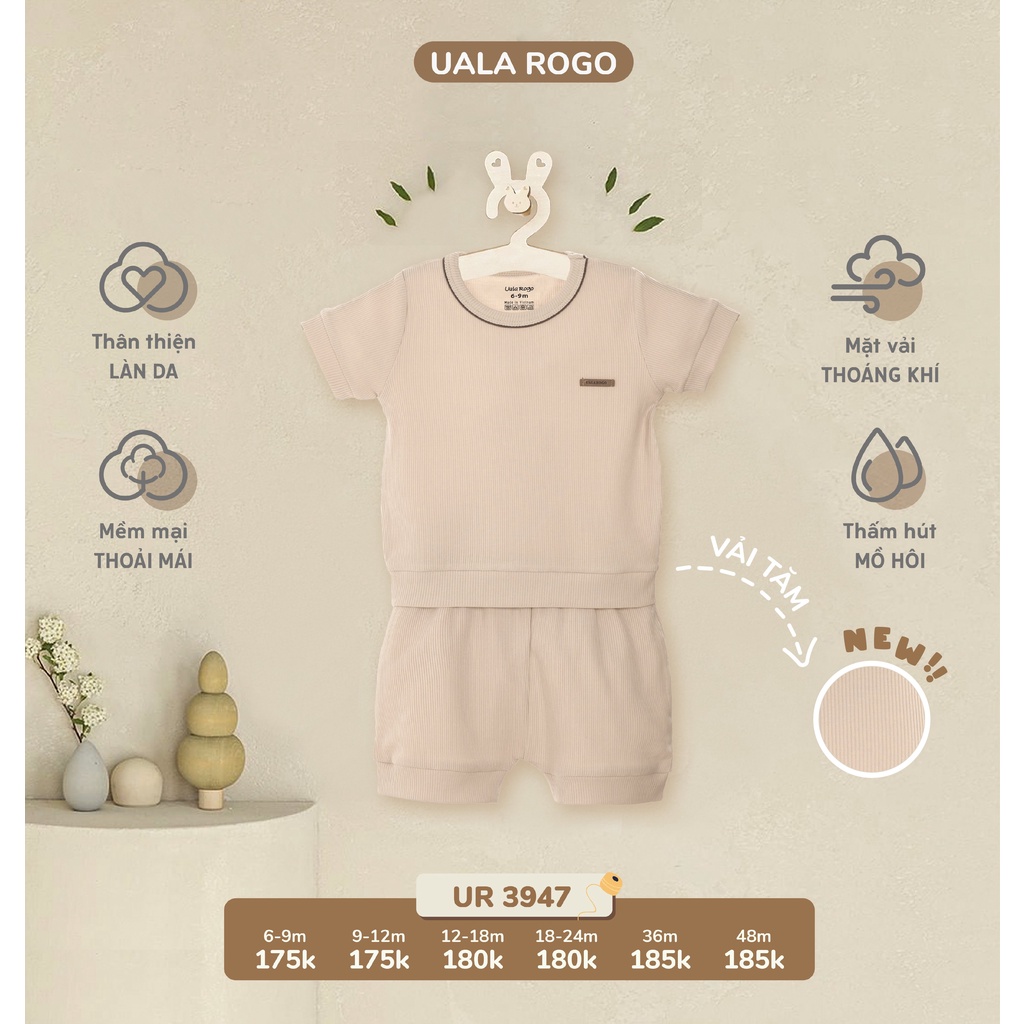 Bộ quần áo bé trai UalaRogo cộc tay 6 tháng đến 4 tuổi cotton tăm cổ tròn
