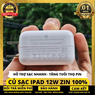 CỦ SẠC IPAD 12W ZIN/ CÓC SẠC IPAD 12W ZIN - BẢO HÀNH 1 NĂM