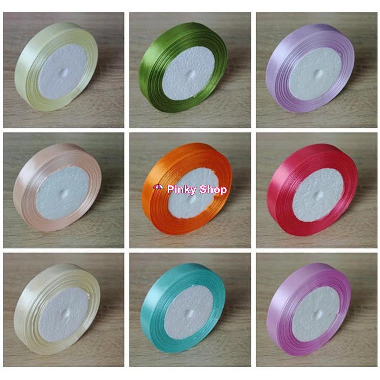 [1 Cuộn] Ruy băng lụa Satin 1cm giá rẻ nhiều màu làm phụ kiện handmade Pinky Shop mã RBL01CM