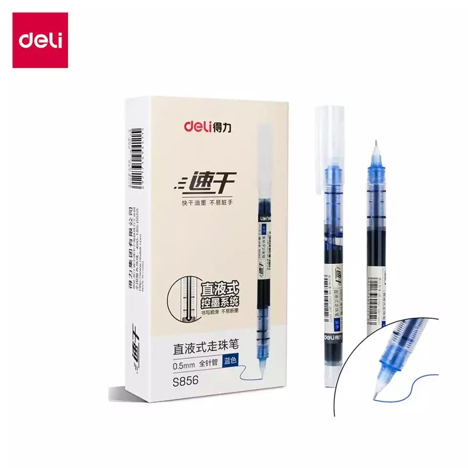 Set 12 Bút Bi Deli S856 Ngòi 0.5mm 1100m Khô Nhanh
