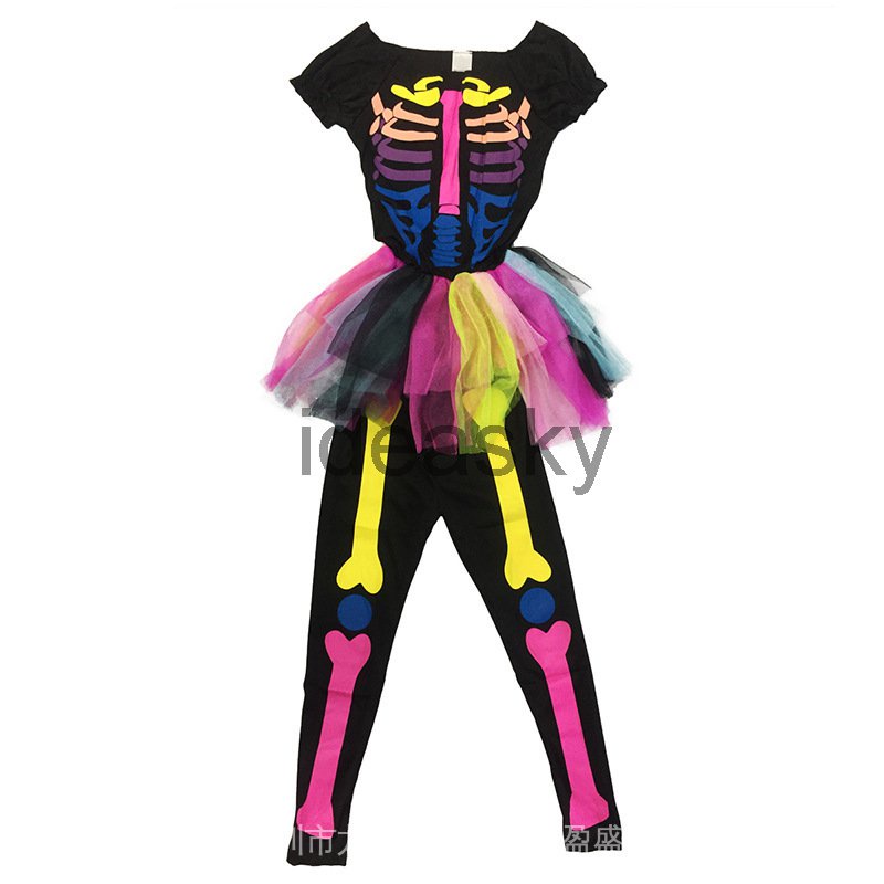 Trang Phục Hóa Trang halloween Bộ Xương Màu Cầu Vồng Mới 2022 Cho Bé Gái