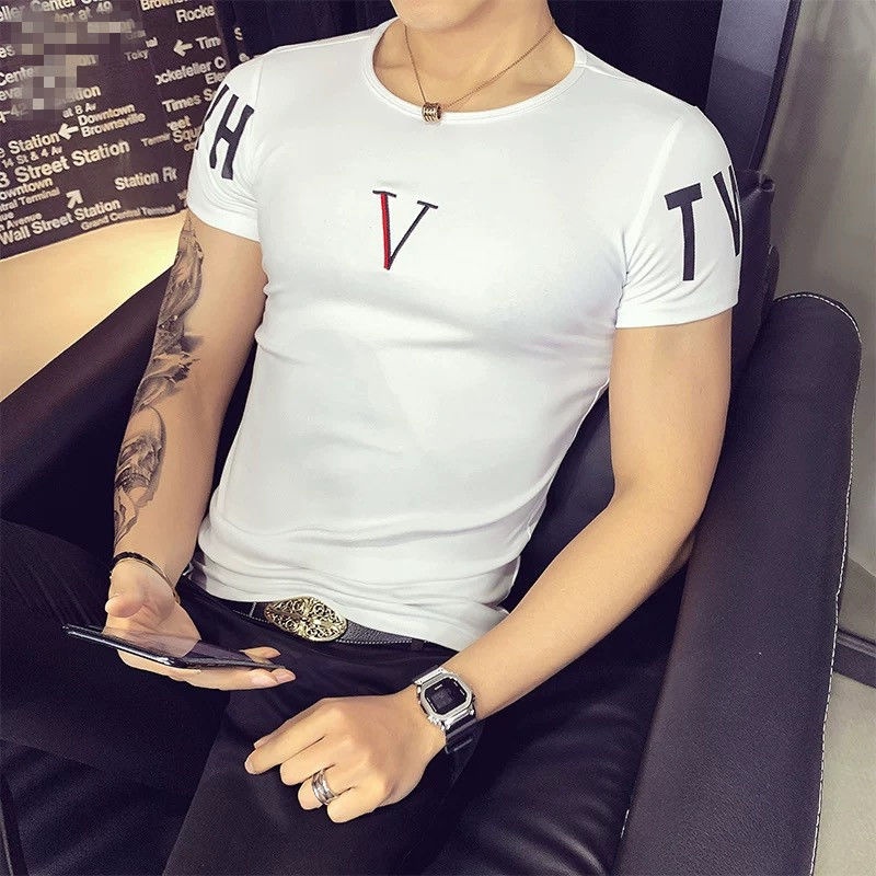 Áo Thun Tay Ngắn Màu Trơn Dáng Ôm Phong Cách Hàn Quốc Thời Trang Cho Nam