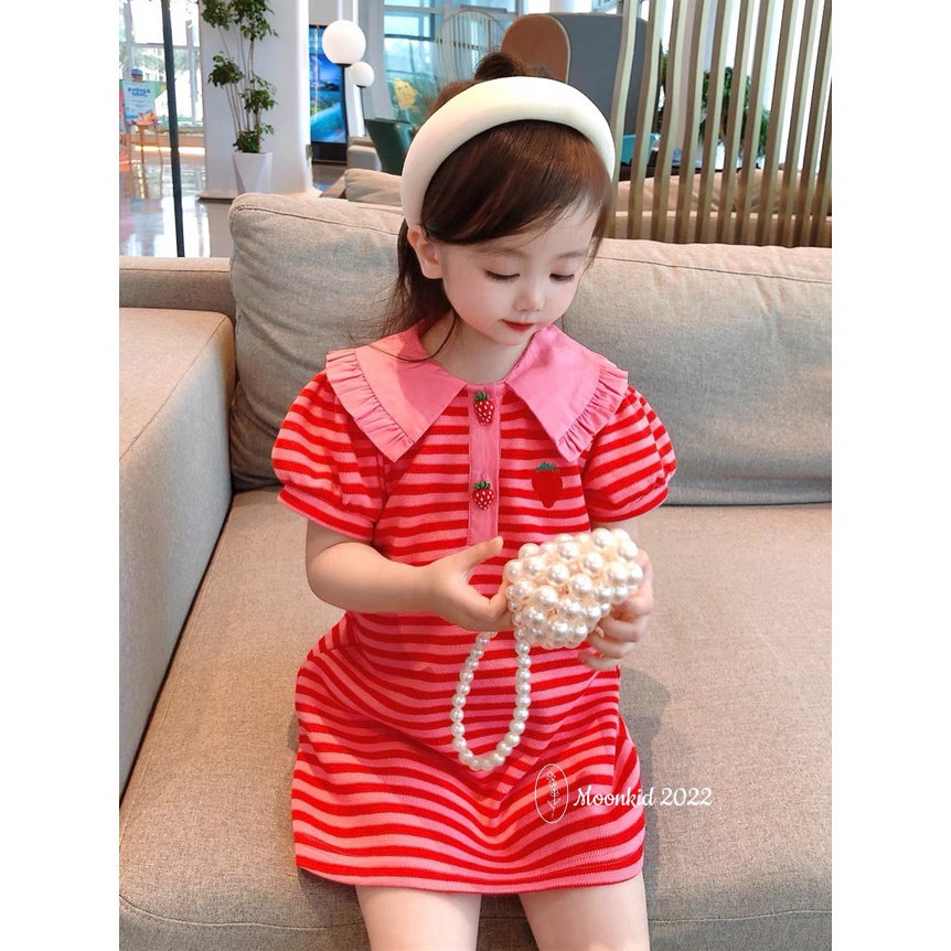 Váy suông bé gái cổ bèo đính khuy cao cấp 8-22kg
