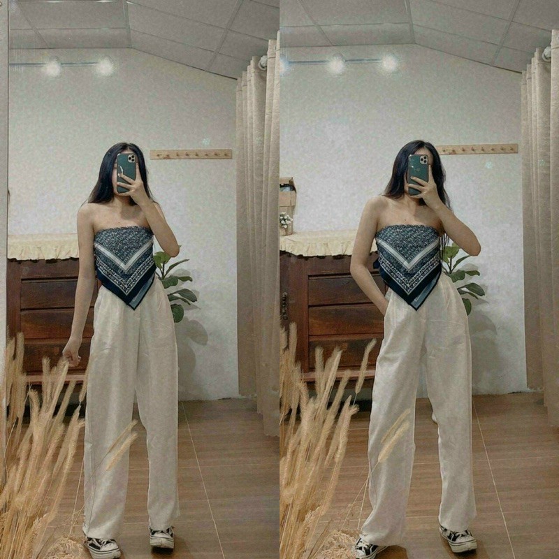 SET ÁO ỐNG THỔ CẨM + QUẦN SUÔNG TRẮNG