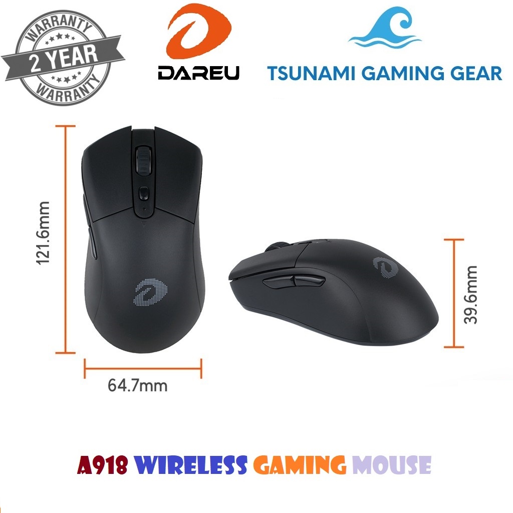 Chuột Gaming không dây DAREU A918 BLACK (PixArt PAW3335) BH 2 năm chính hãng