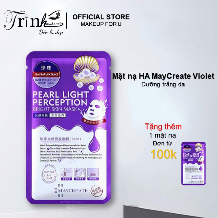 Mặt Nạ Dưỡng Ẩm Dưỡng Trắng Da HA Tím Pearl Light Perception Bright Skin Mask Maycreate Ngọc Trai 1 miếng Nội địa Trung