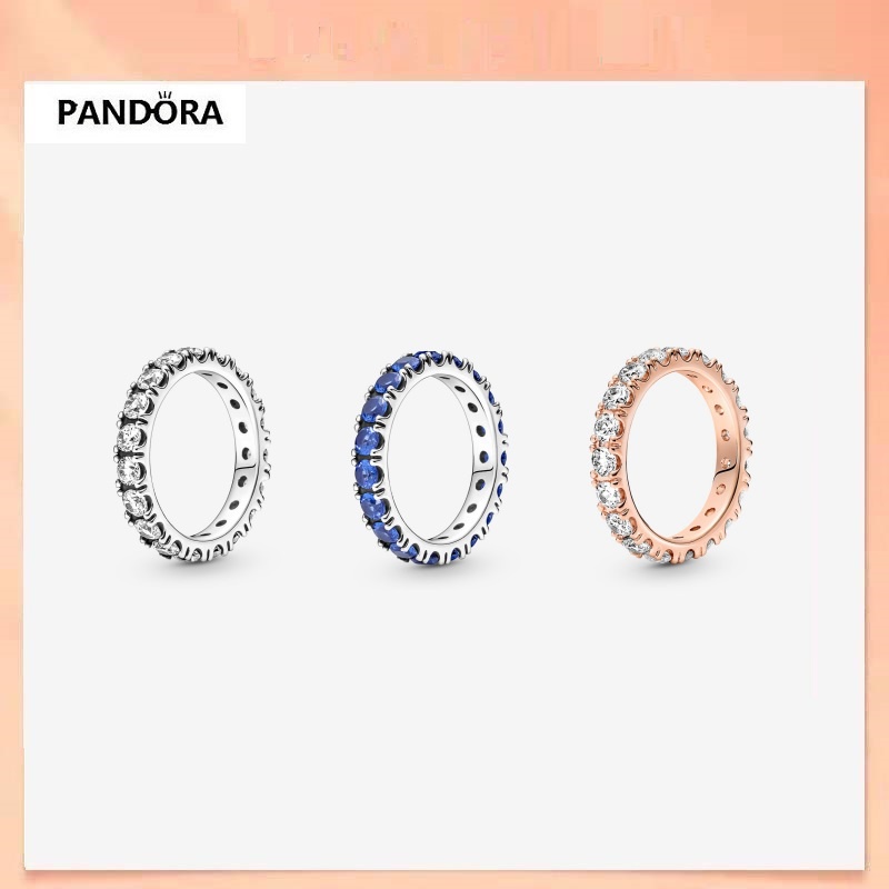 Nhẫn Bạc 925 Pandora Đính Đá Xanh Lam Lấp Lánh
