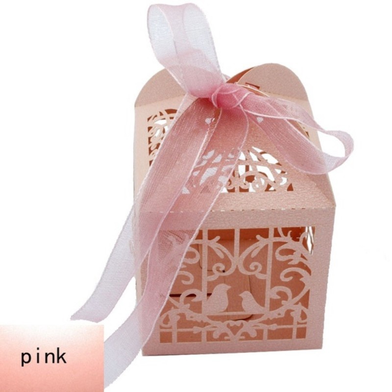 Set 10 Hộp Giấy Đựng Kẹo Hình Trái Tim Rỗng Có Dây Ruy Băng Trang Trí Tiệc Cưới