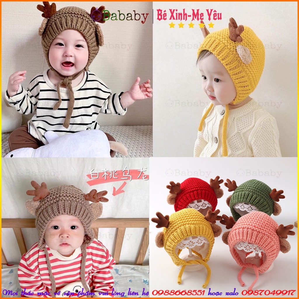 Mũ len cho bé, nón len sừng hươu thu đông dễ thương cho bé 6 tháng đến 3 tuổi – Bababy