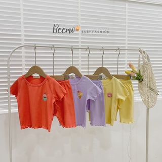 Set bộ đồ thun Beemo cộc tay thêu hình ngộ nghĩnh cho bé gái từ 1 đến 6 tuổi - 22009B