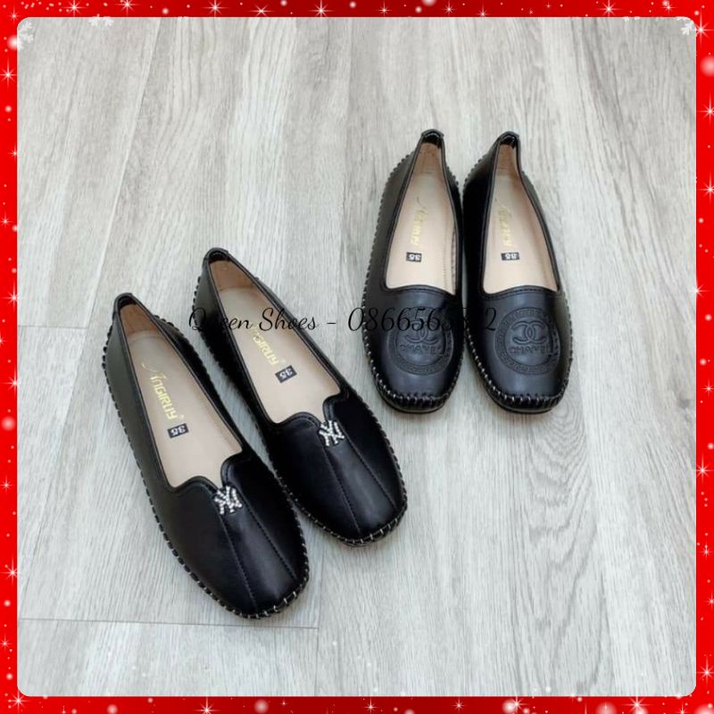 Giày lười slip on nữ đế cao su đúc da mềm khâu viền đế chắc chắn