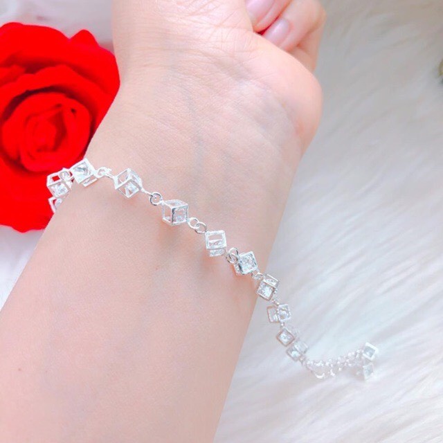 Lắc tay nữ hộp lập phương rubic ôm đá chuẩn bạc ta - Kho sỉ bạc Nhất Linh