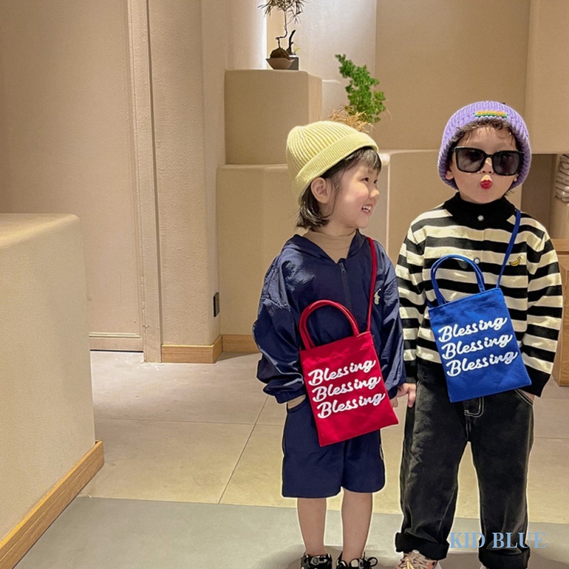 Túi Canvas Đeo Chéo Một Bên Vai Đựng Điện Thoại In Chữ Phong Cách Preppy Dành Cho Bé Trai Bé Gái