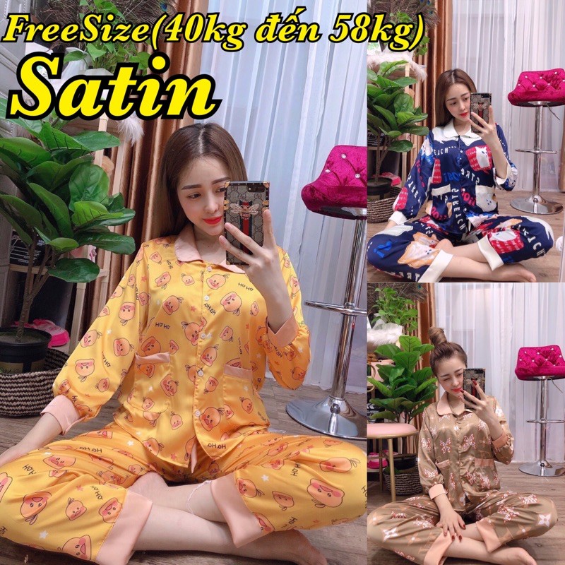 ( FreeSize Satin ) Đồ Bộ Pijama Satin Cổ Sen TDQD