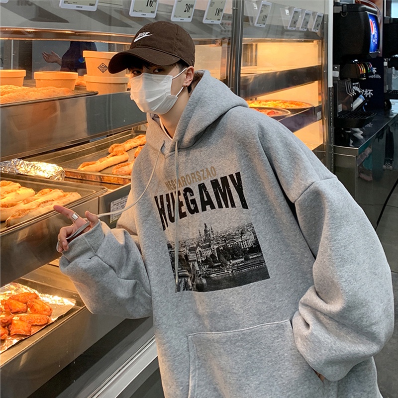 Áo hoodie dày dáng rộng tay dài in họa tiết phong cách Hàn Quốc size M-5XL 3XL 4XL cho nam