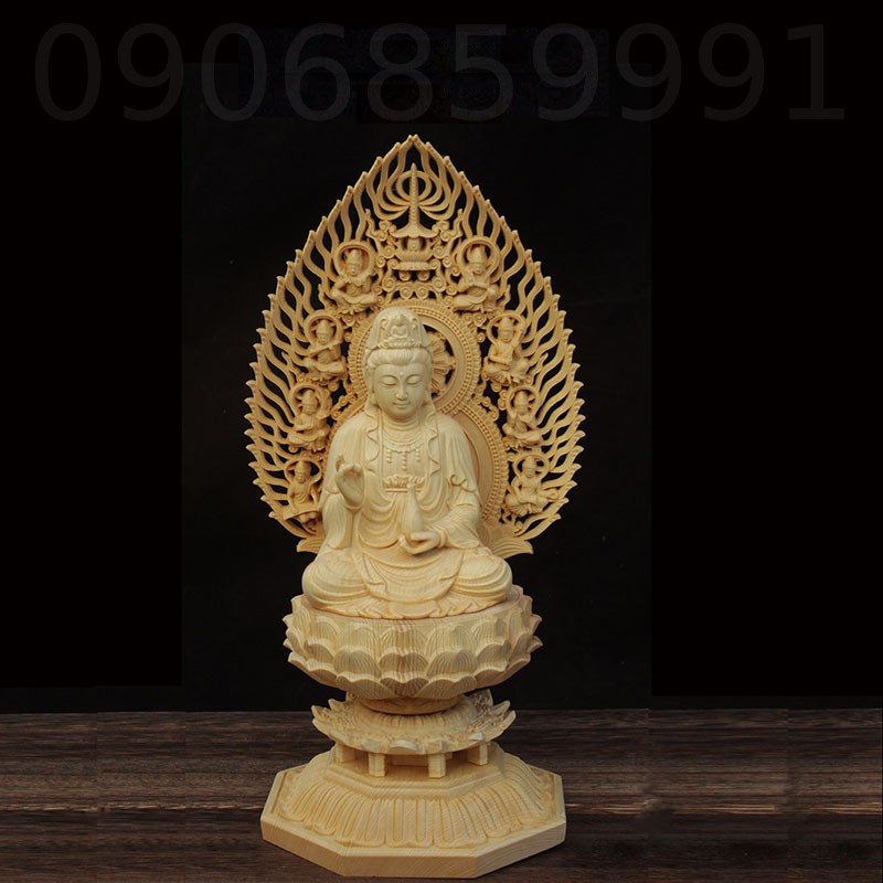Tượng gỗ Quán Thế Âm có chân đế cao 28cm - Gỗ Hoàng Dương