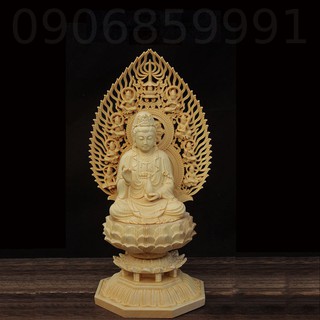 Tượng gỗ quán thế âm có chân đế cao 28cm - gỗ hoàng dương
