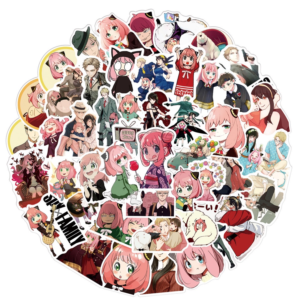 Bộ 50 Sticker Anya Spy X Family - Miếng dán decal chống nước hình dán Anya Loid Yor STK14
