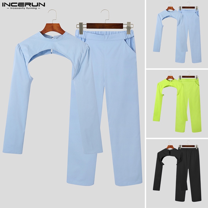 Set áo croptop tay dài + quần dài ống rộng INCERUN cho nam