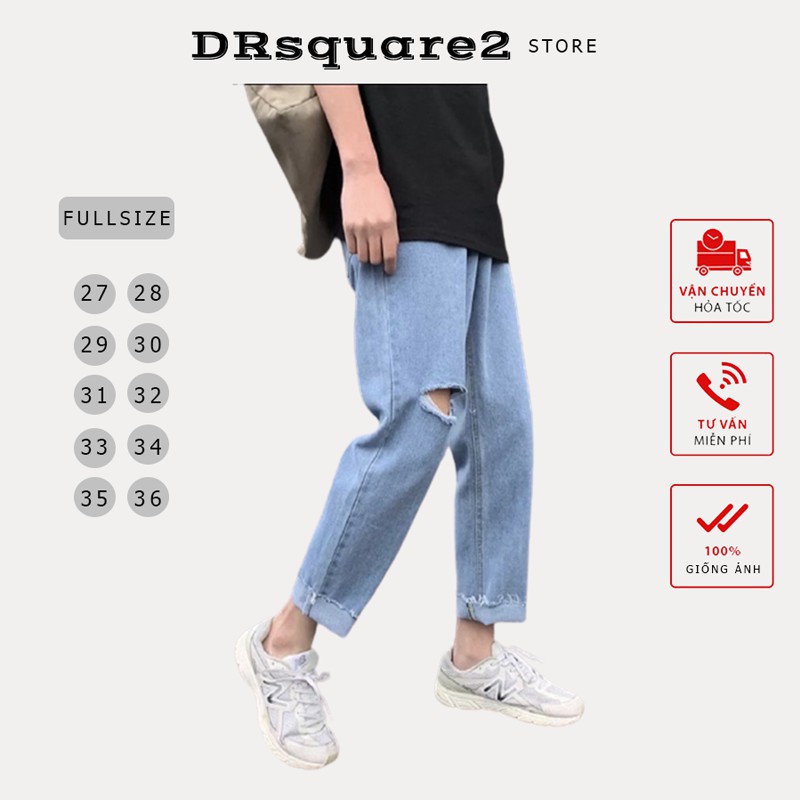 Quan jean baggy nam rách 2 gối dáng suông rộng RG-02 hottren 2021