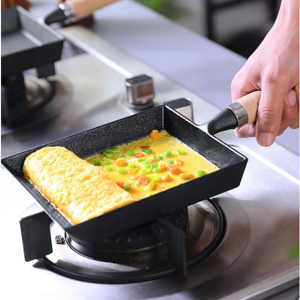 Chảo Gang Làm Tamagoyaki Trứng Cuộn Kiểu Nhật Bản Hình Chữ Nhật Cao Cấp Chống Dính Dùng Được Bếp Từ