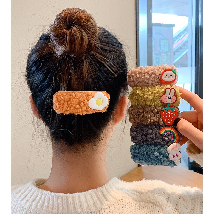 Kẹp tóc lông cừu màu sắc đơn giản phong cách Hàn Quốc cho nữ