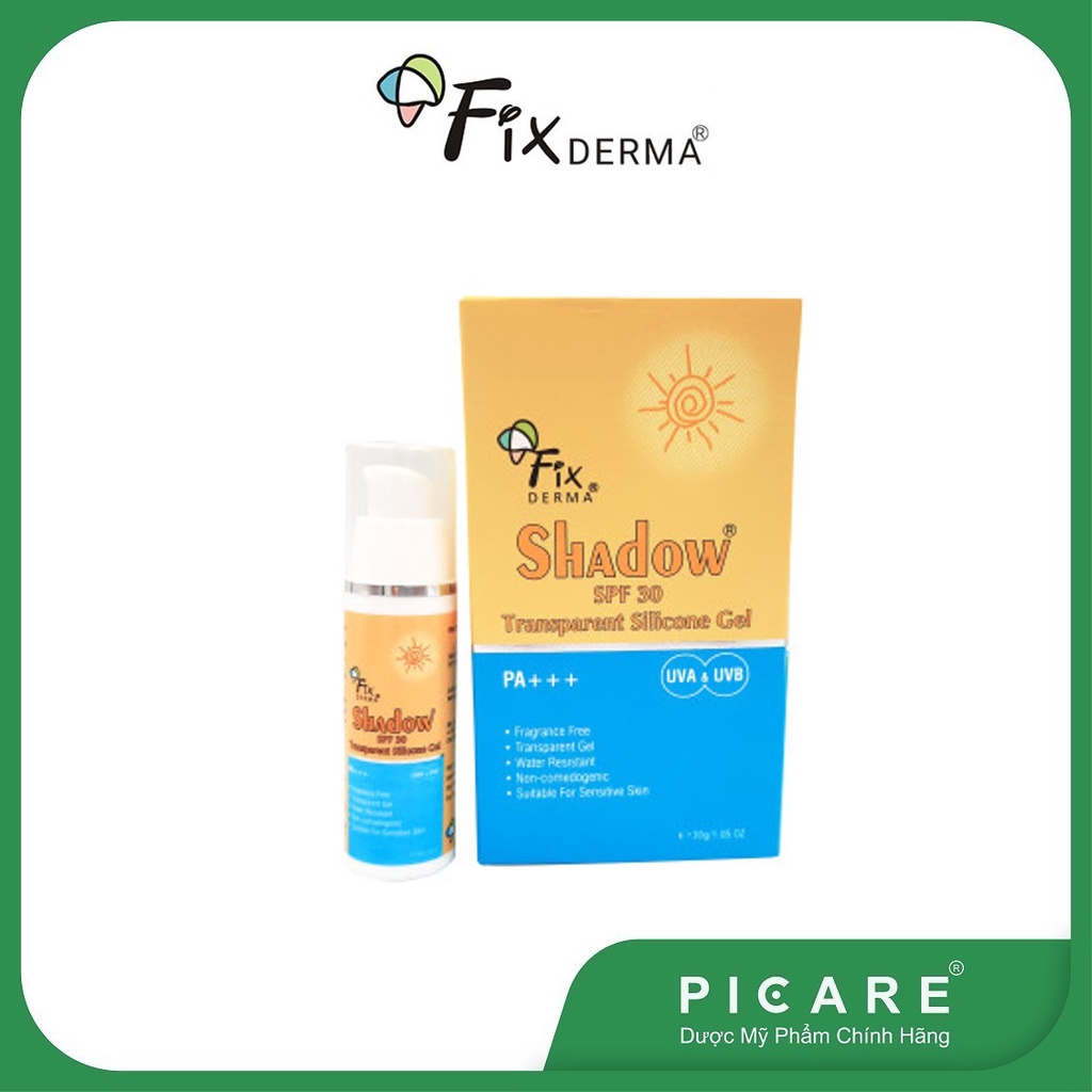 Gel chống nắng cho da mụn nhạy cảm Fixderma Shadow SPF30 Transparent Silicone Gel 30g