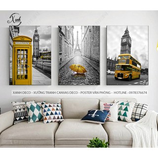 Bộ 3 tranh Thành Phố nổi tiếng vintage Khổ lớn phong cách Châu Âu