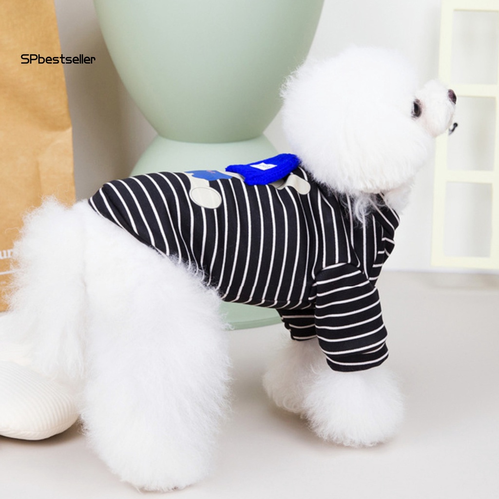Áo Thun Họa Tiết Kẻ Sọc In Hoạt Hình Phối Mũ Vải Polyester Mềm Mại Thoải Mái Cho Thú Cưng