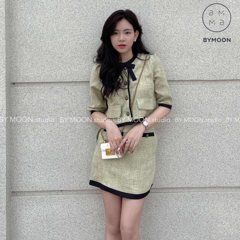 Set Váy Dạ Tweed Hàn tay lỡ thời trang thiết kế hình ảnh thật BY MOON, S003 | BigBuy360 - bigbuy360.vn